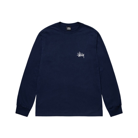 New Basic Stussy Mens Ink Color Blue  Navy  L/S Tee T Shirt - Picture 3 of 4